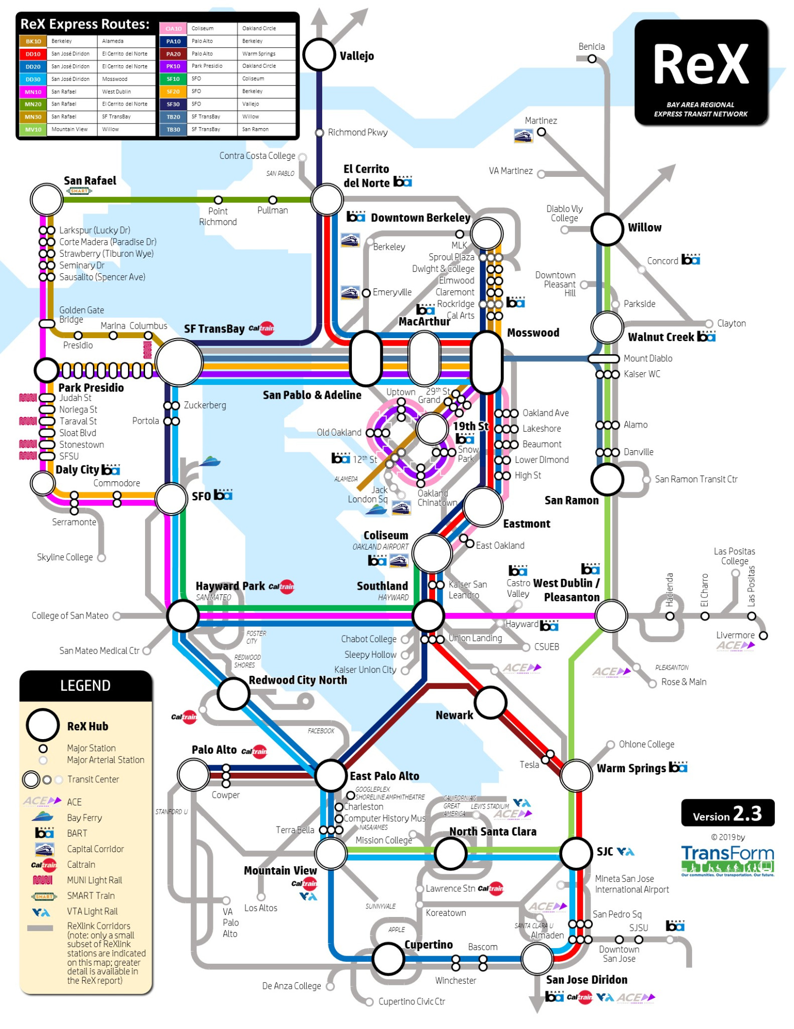 ReX Bay Area express transit network map